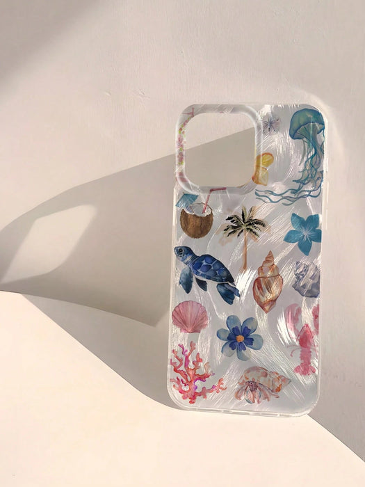 Shein 1 pieza Funda de teléfono de verano con elementos oceánicos personalizados para iphone 14 pro max - Quierox - Tienda Online