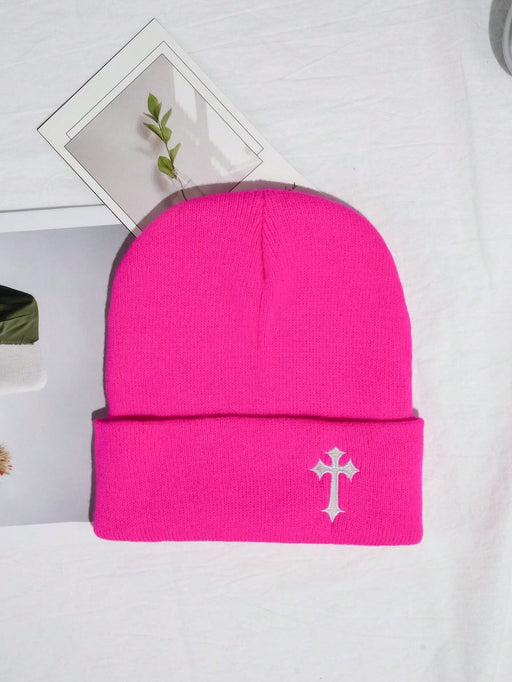 SHEIN 1 pieza Gorro de punto estilo urbano para hombres con bordado de cruz - Quierox - Tienda Online