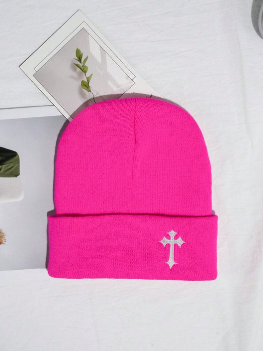 SHEIN 1 pieza Gorro de punto estilo urbano para hombres con bordado de cruz - Quierox - Tienda Online