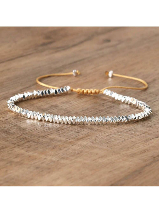 SHEIN 1 pieza Pulsera de cuentas de hematita ajustable, minimalista, estilo bohemio - Quierox - Tienda Online
