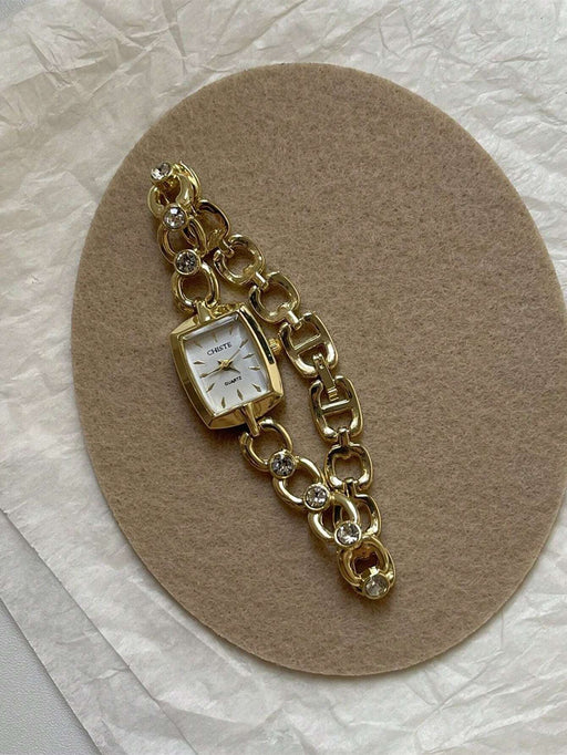 Shein 1 pieza Reloj con correa de cadena cuadrada pequeña minimalista, reloj de cuarzo elegante y vintage - Quierox - Tienda Online