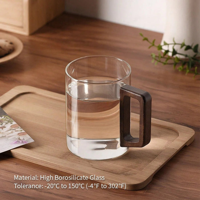 Shein 1 pieza Taza de vidrio con mango de madera sólida, taza de vidrio de borosilicato resistente al calor y alta transparencia - Quierox - Tienda Online