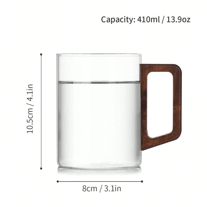 Shein 1 pieza Taza de vidrio con mango de madera sólida, taza de vidrio de borosilicato resistente al calor y alta transparencia - Quierox - Tienda Online