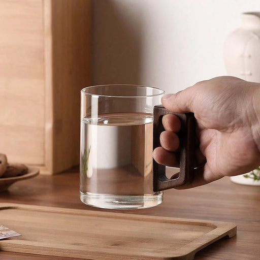 Shein 1 pieza Taza de vidrio con mango de madera sólida, taza de vidrio de borosilicato resistente al calor y alta transparencia - Quierox - Tienda Online