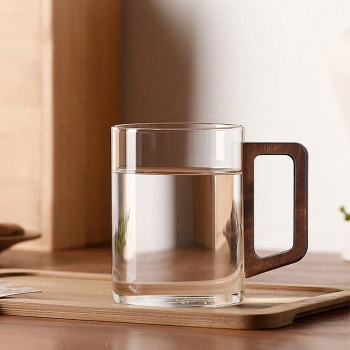 Shein 1 pieza Taza de vidrio con mango de madera sólida, taza de vidrio de borosilicato resistente al calor y alta transparencia - Quierox - Tienda Online