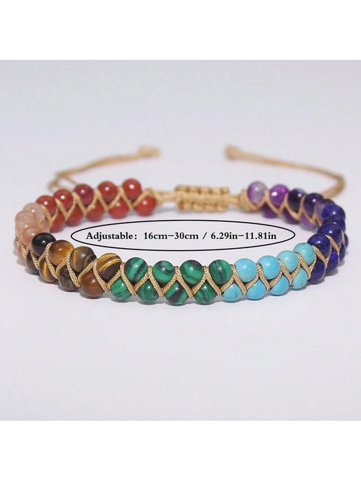 Shein 1 pieza Tobillera ajustable de doble capa con piedras naturales coloridas: ágata roja, aventurina verde, cuarzo rosa y piedra volcánica - Quierox - Tienda Online