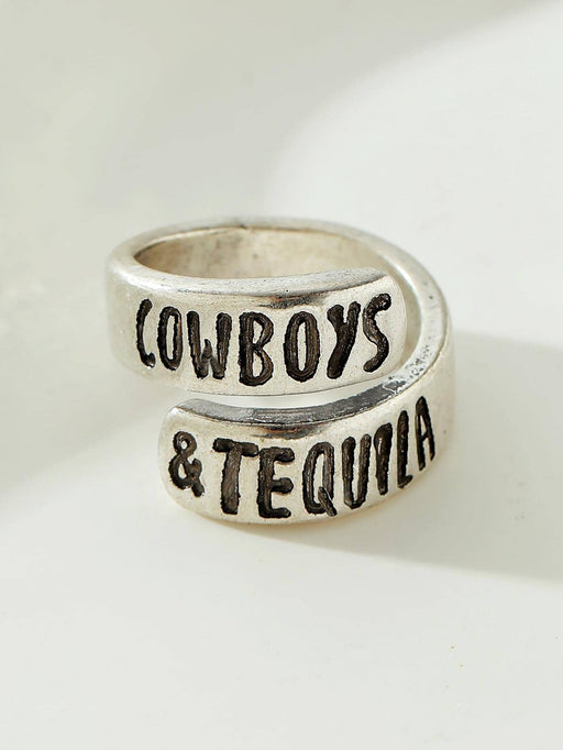 SHEIN 1 pieza vintage grabado con letra Anillo para mujeres estilo occidental Bisutería - Quierox - Tienda Online