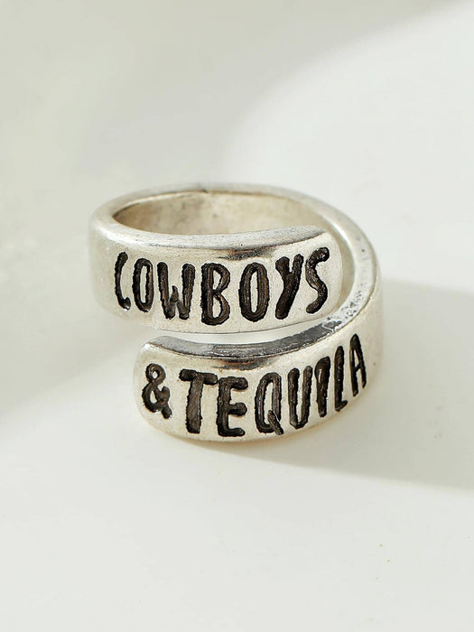 SHEIN 1 pieza vintage grabado con letra Anillo para mujeres estilo occidental Bisutería - Quierox - Tienda Online