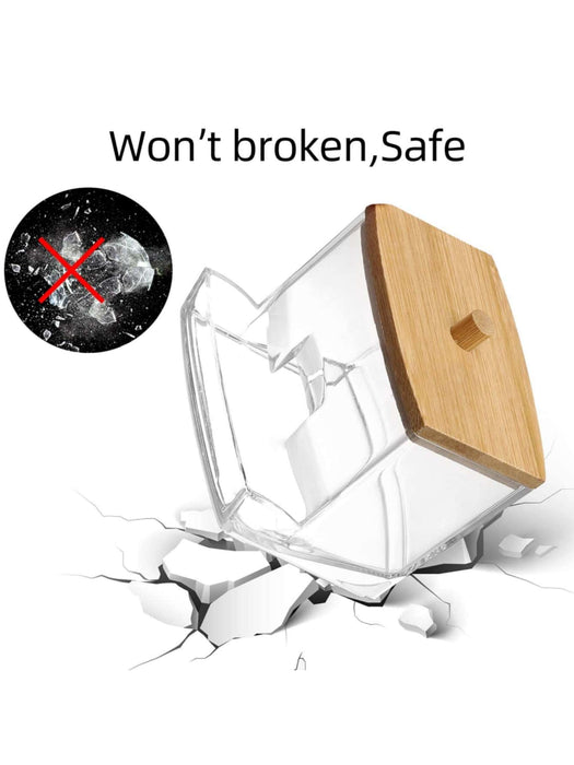 Shein 1 porta hisopos de acrílico con tapa de bambú - Quierox - Tienda Online