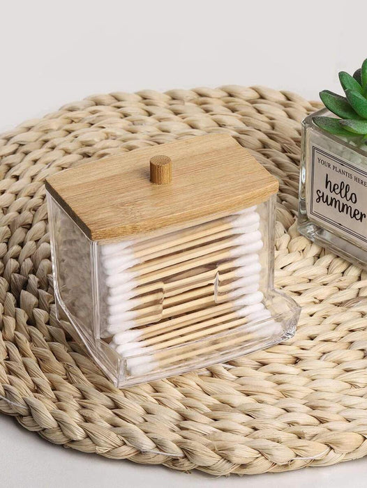 Shein 1 porta hisopos de acrílico con tapa de bambú - Quierox - Tienda Online