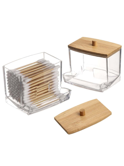 Shein 1 porta hisopos de acrílico con tapa de bambú - Quierox - Tienda Online
