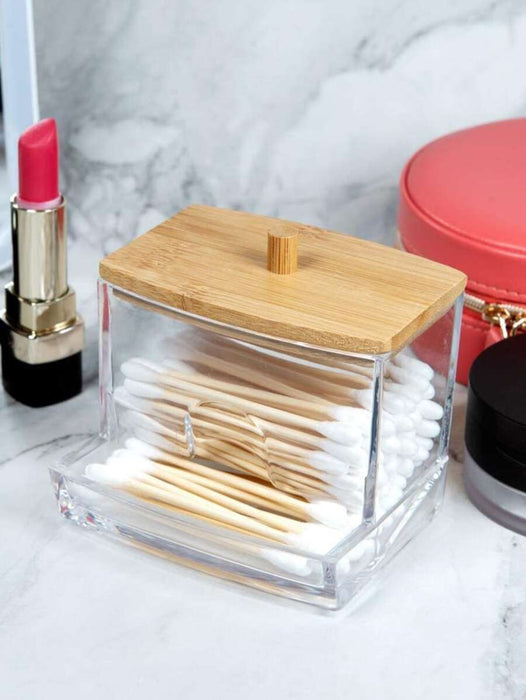 Shein 1 porta hisopos de acrílico con tapa de bambú - Quierox - Tienda Online