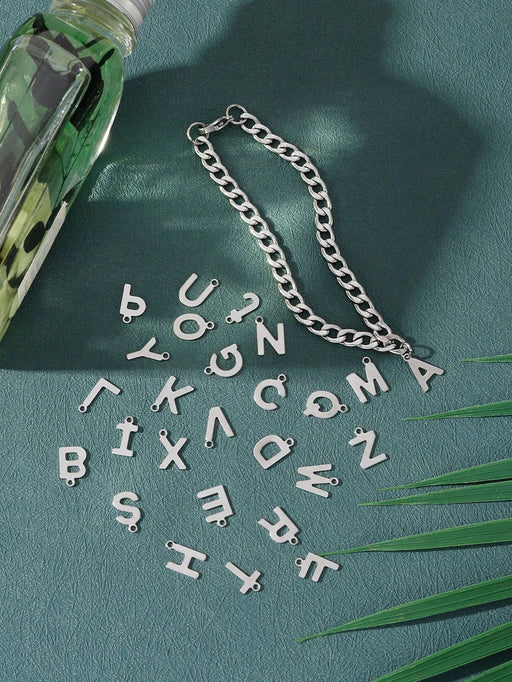 Shein 1 pulsera de cadena con colgante de letra L de color plateado minimalista - Quierox - Tienda Online