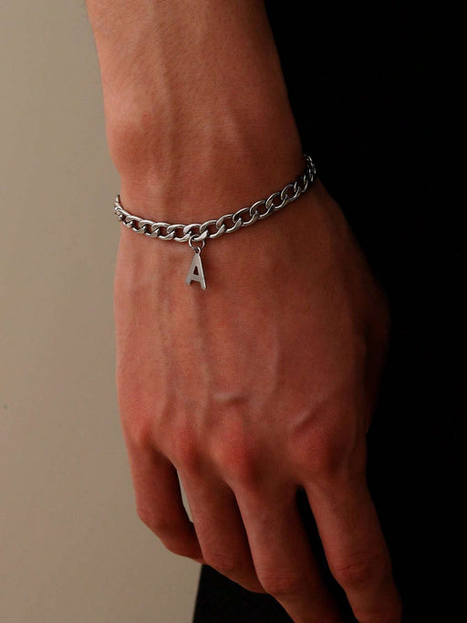 Shein 1 pulsera de cadena con colgante de letra L de color plateado minimalista - Quierox - Tienda Online