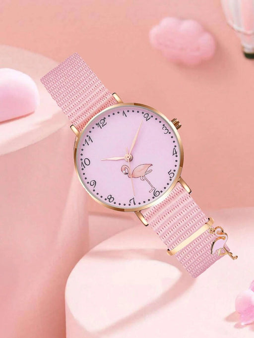 Shein 1 reloj de cuarzo con esfera redonda y correa de lona rosa - Quierox - Tienda Online