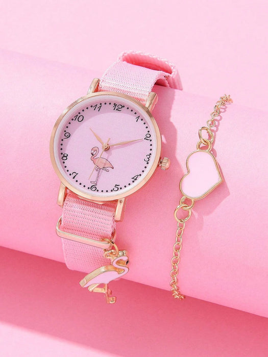 Shein 1 reloj de cuarzo con esfera redonda y correa de lona rosa - Quierox - Tienda Online
