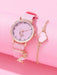 Shein 1 reloj de cuarzo con esfera redonda y correa de lona rosa - Quierox - Tienda Online