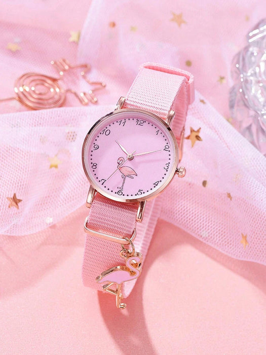 Shein 1 reloj de cuarzo con esfera redonda y correa de lona rosa - Quierox - Tienda Online