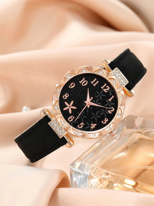 Shein reloj de cuarzo con esfera redonda y diseño floral