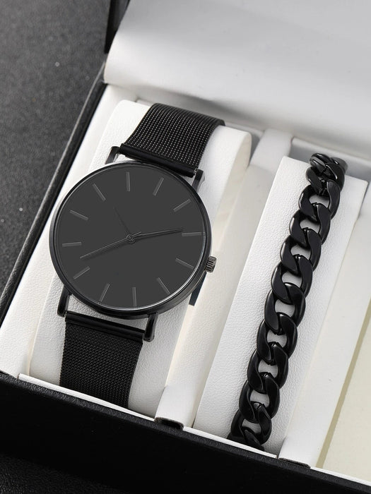 SHEIN 1 reloj de cuarzo con puntero redondo para hombre y 1 pulsera - Quierox - Tienda Online