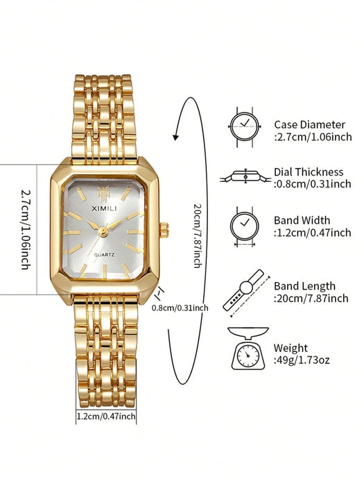 SHEIN 1 reloj de pulsera de cuarzo clásico de lujo para mujer con correa de acero inoxidable - Quierox - Tienda Online
