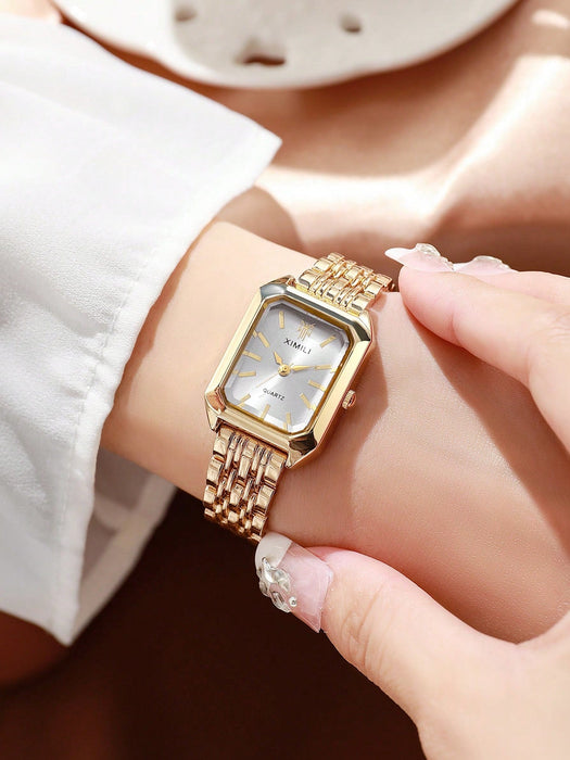 SHEIN 1 reloj de pulsera de cuarzo clásico de lujo para mujer con correa de acero inoxidable - Quierox - Tienda Online