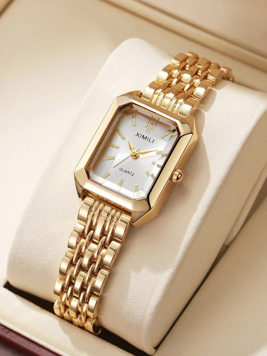 SHEIN 1 reloj de pulsera de cuarzo clásico de lujo para mujer con correa de acero inoxidable - Quierox - Tienda Online
