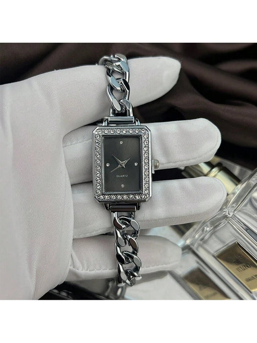 SHEIN 1 reloj de pulsera de moda vintage para mujer, de cuarzo cuadrado - Quierox - Tienda Online