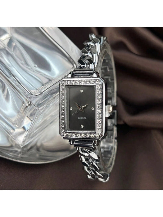 SHEIN 1 reloj de pulsera de moda vintage para mujer, de cuarzo cuadrado - Quierox - Tienda Online