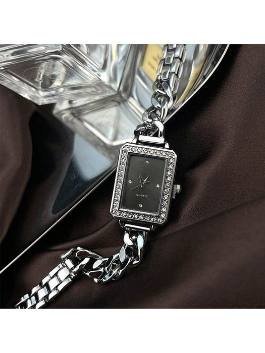 SHEIN 1 reloj de pulsera de moda vintage para mujer, de cuarzo cuadrado - Quierox - Tienda Online