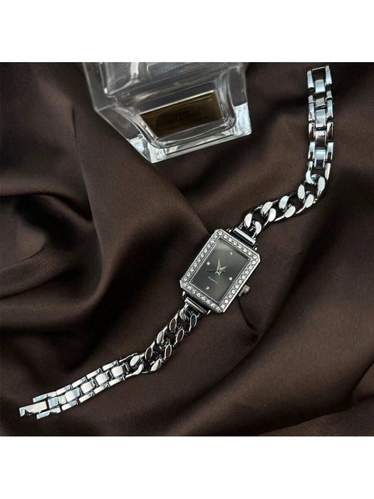 SHEIN 1 reloj de pulsera de moda vintage para mujer, de cuarzo cuadrado - Quierox - Tienda Online