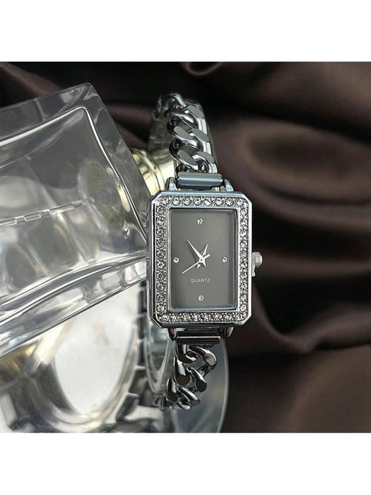 SHEIN 1 reloj de pulsera de moda vintage para mujer, de cuarzo cuadrado - Quierox - Tienda Online