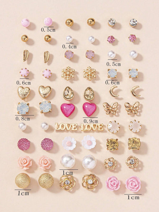 SHEIN 1 set de 30 pares de aretes tipo botón para mujer con perlas falsas - Quierox - Tienda Online