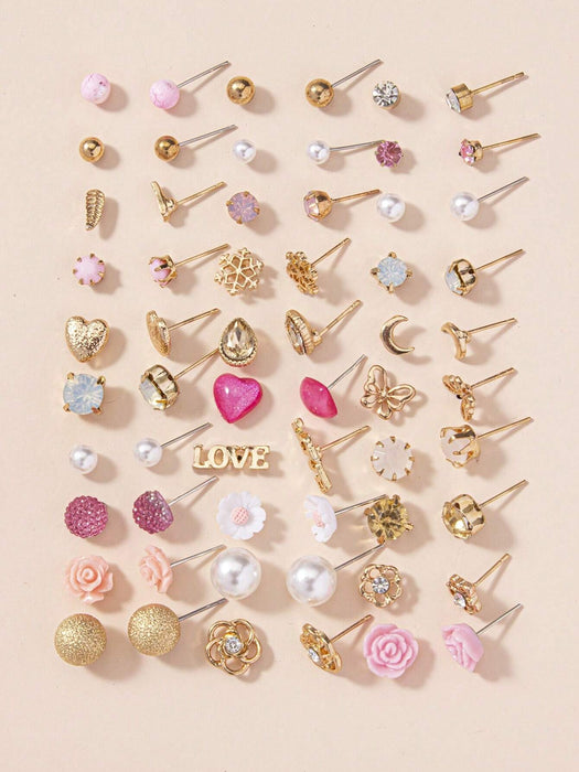SHEIN 1 set de 30 pares de aretes tipo botón para mujer con perlas falsas - Quierox - Tienda Online