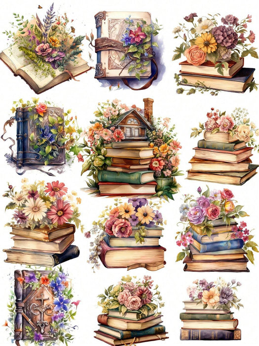 SHEIN 1 Set de pegatinas de casa de libros retro acuarela - Quierox - Tienda Online