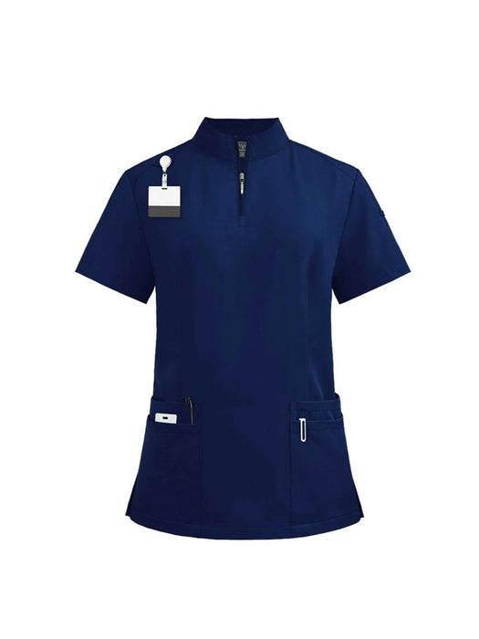 SHEIN 1 Set Uniforme de mujer de manga corta con cremallera y cuello de tortuga - Quierox - Tienda Online