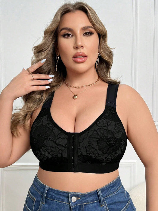 SHEIN 1 sujetador de lencería sin aros con cierre frontal de encaje y patchwork - Quierox - Tienda Online
