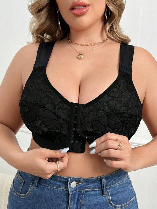SHEIN 1 sujetador de lencería sin aros con cierre frontal de encaje y patchwork - Quierox - Tienda Online