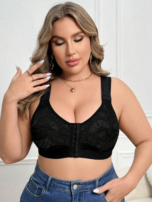 SHEIN 1 sujetador de lencería sin aros con cierre frontal de encaje y patchwork - Quierox - Tienda Online