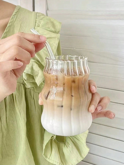 Shein 1 taza de café de vidrio creativa con forma ondulada de 550 ml (sin pajita) - Quierox - Tienda Online