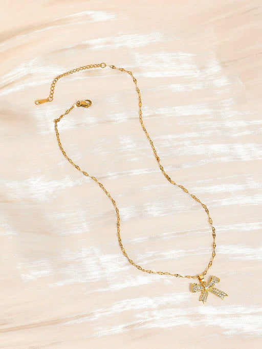 SHEIN 1 unidad de collar con colgante de circonita cúbica, lazo brillante y dulce - Quierox - Tienda Online