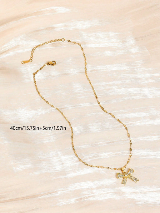 SHEIN 1 unidad de collar con colgante de circonita cúbica, lazo brillante y dulce - Quierox - Tienda Online