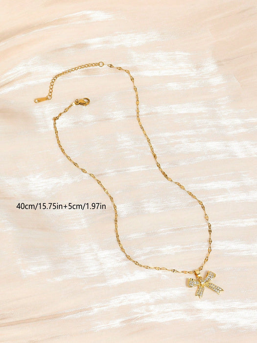 SHEIN 1 unidad de collar con colgante de circonita cúbica, lazo brillante y dulce - Quierox - Tienda Online