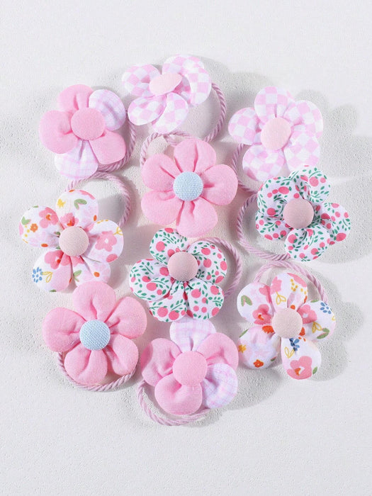 SHEIN 10 gomas para el pelo con flores rosas y estampado para niñas - Quierox - Tienda Online