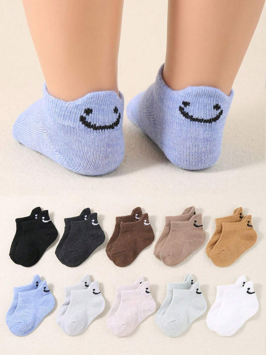 Shein 10 pares de calcetines casuales para bebé con estampado aleatorio de carita feliz - Quierox - Tienda Online