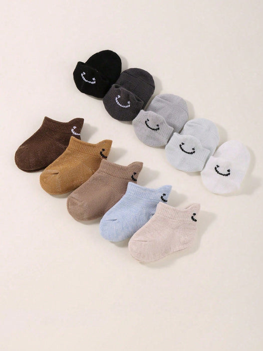 Shein 10 pares de calcetines casuales para bebé con estampado aleatorio de carita feliz - Quierox - Tienda Online