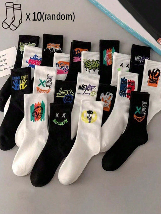 Shein 10 pares de calcetines deportivos casuales de media pantorrilla con grafiti - Quierox - Tienda Online