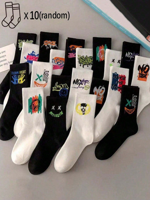 Shein 10 pares de calcetines deportivos casuales de media pantorrilla con grafiti - Quierox - Tienda Online