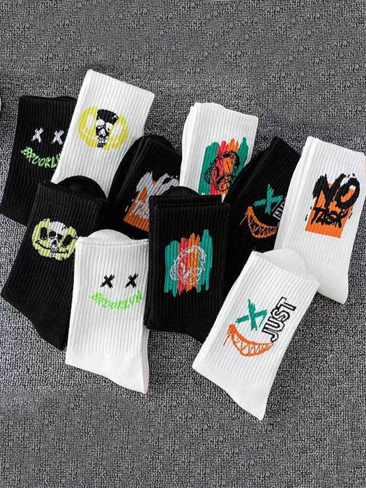 Shein 10 pares de calcetines deportivos casuales de media pantorrilla con grafiti - Quierox - Tienda Online