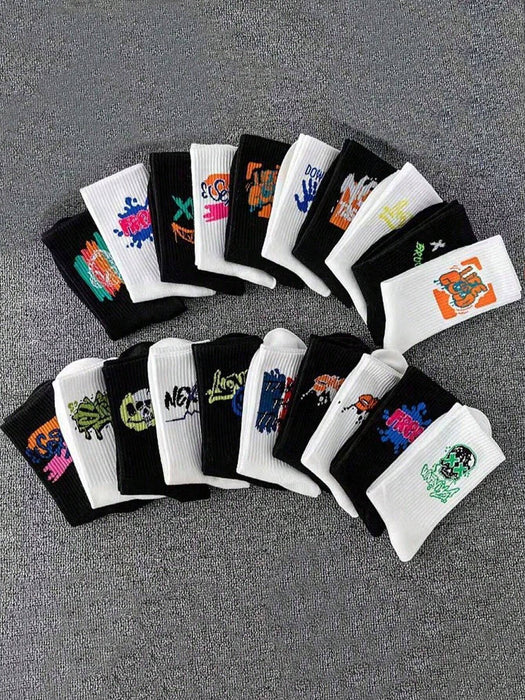Shein 10 pares de calcetines deportivos casuales de media pantorrilla con grafiti - Quierox - Tienda Online
